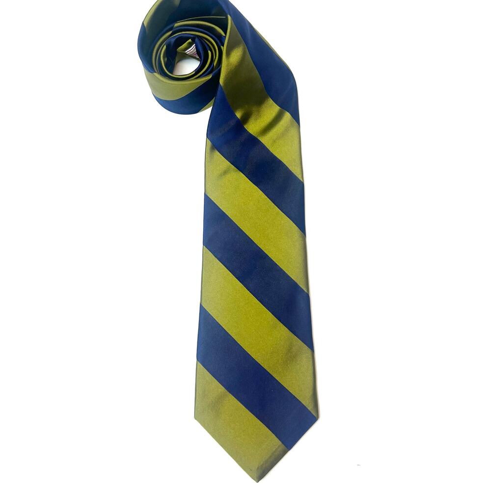 Ted Baker Diagonal Stripe Silk Tie Blue Chartreuse Green Luxury Designer Necktie